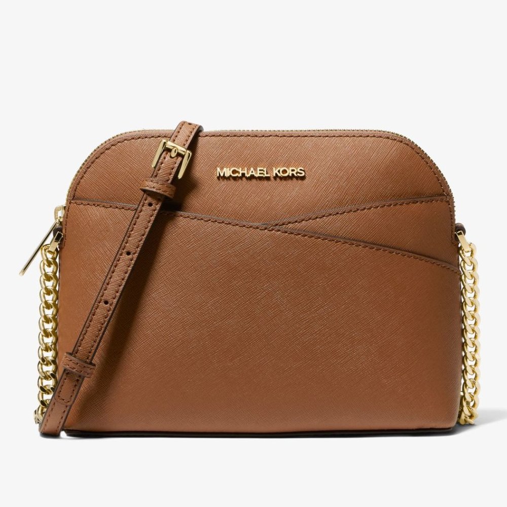 New Michael Kors Jet Set Travel Medium Dome Crossbody Saffiano Leather Luggage